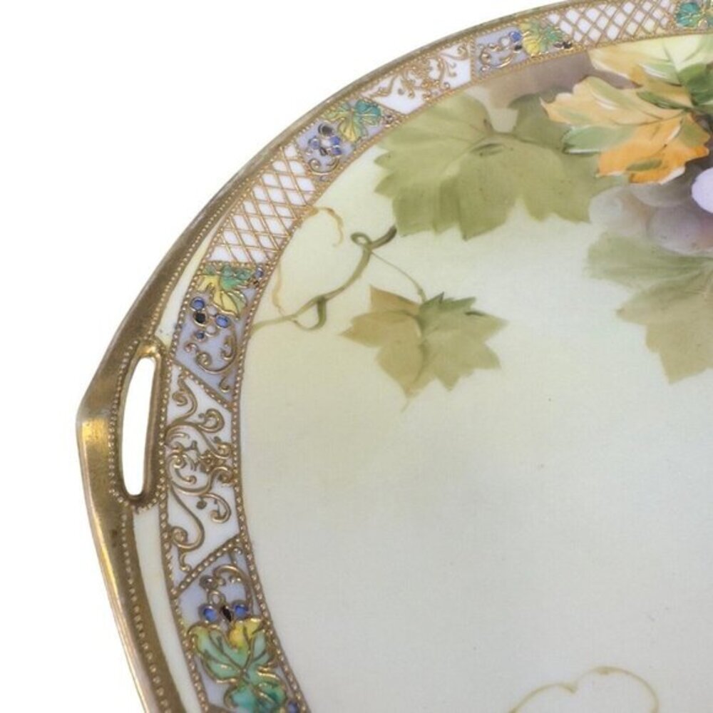 Antique Nippon HandPainted Large Platter Dish Plate W Handles Textured Porcelain - Picture 11 of 16